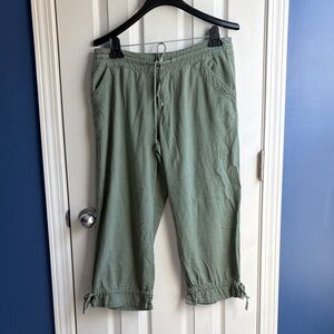 STAMP 10 Women's Linen Blend Army Green Cropped Capri Pants Size 12